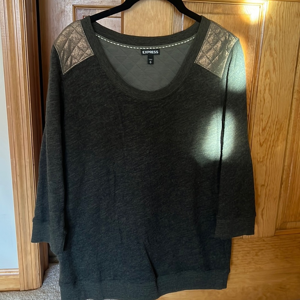 Express NEW olive green sweatshirt with shoulder detail M